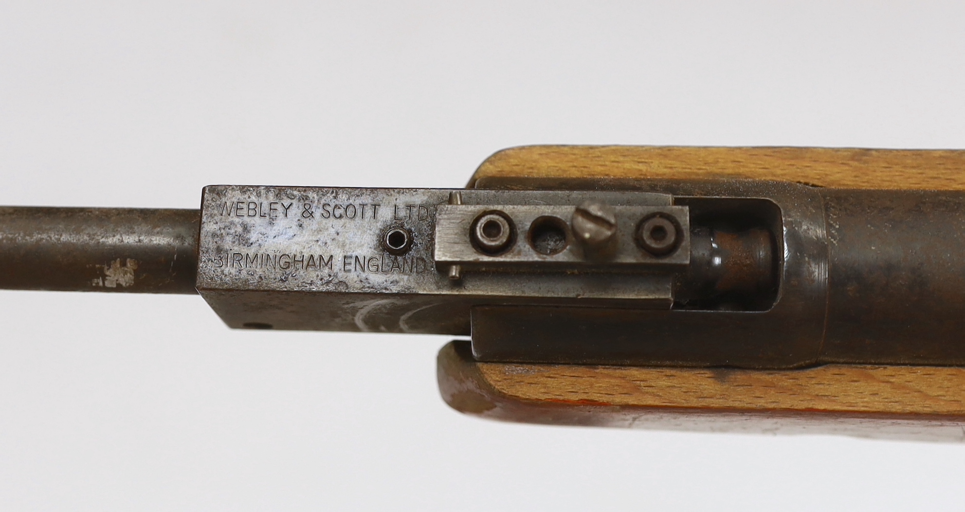 A Webley Hawk Mark II break action air rifle with beech stock and alternative calibre barrel